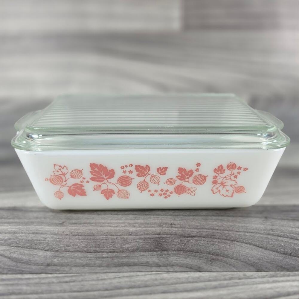 Vintage Pyrex Pink Gooseberry 503 2.5 Qt Refrigerator Casserole Dish Lid MCM